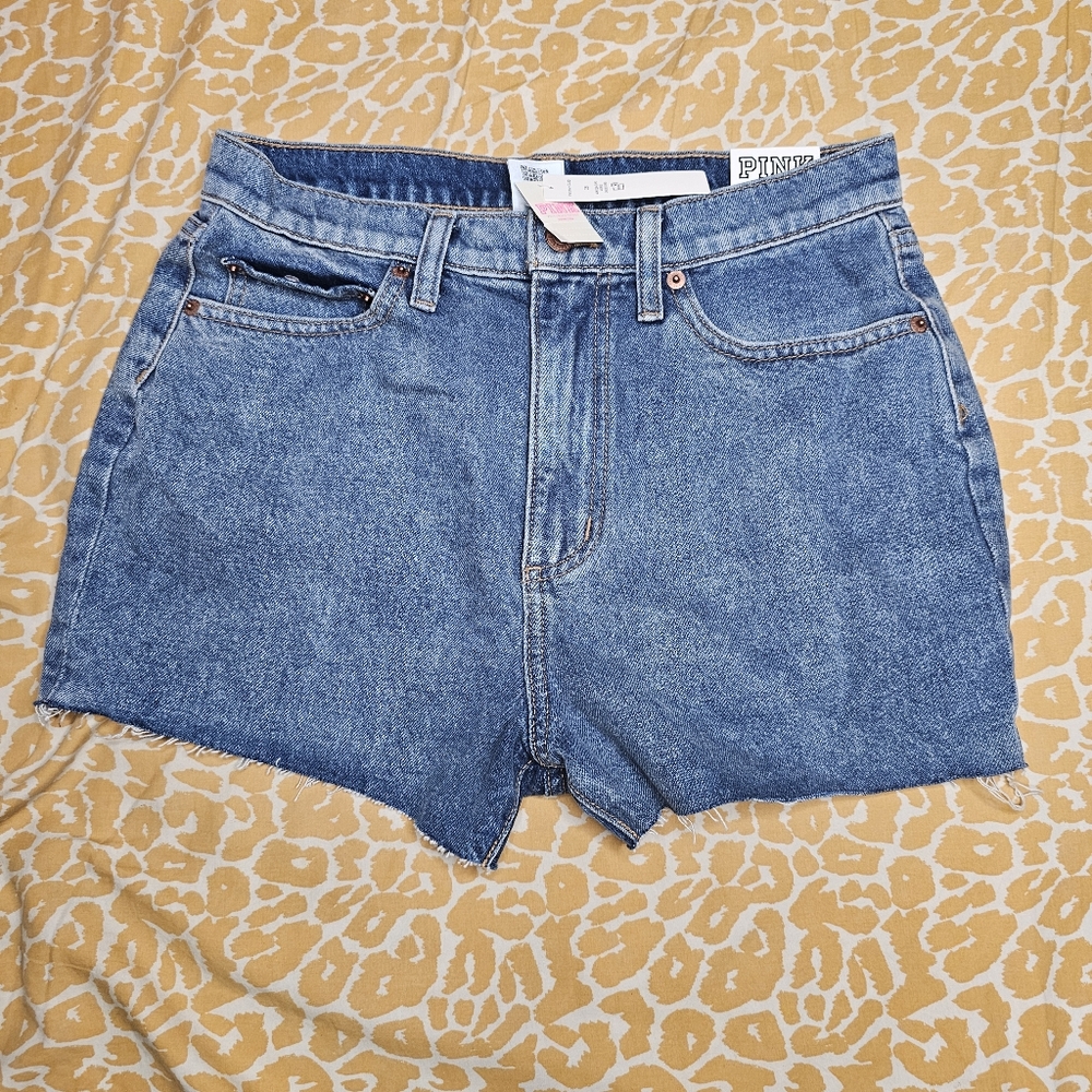 NWT Victoria's Secret PINK High Waisted Cut Off Jean Shorts - size 28